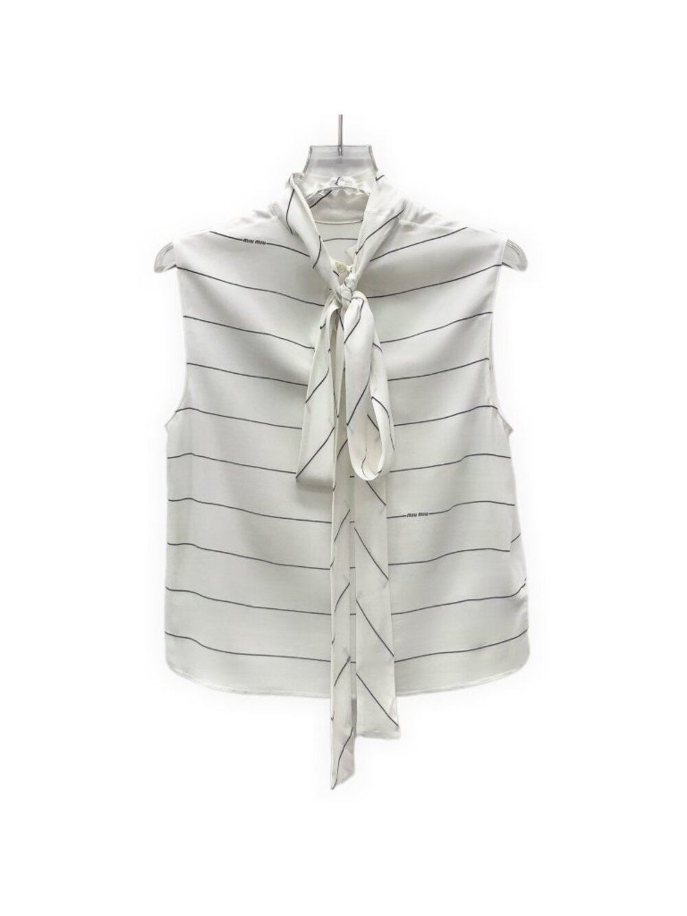 Miu Miu 2023 White Striped Bow-Tie Sleeveless Top